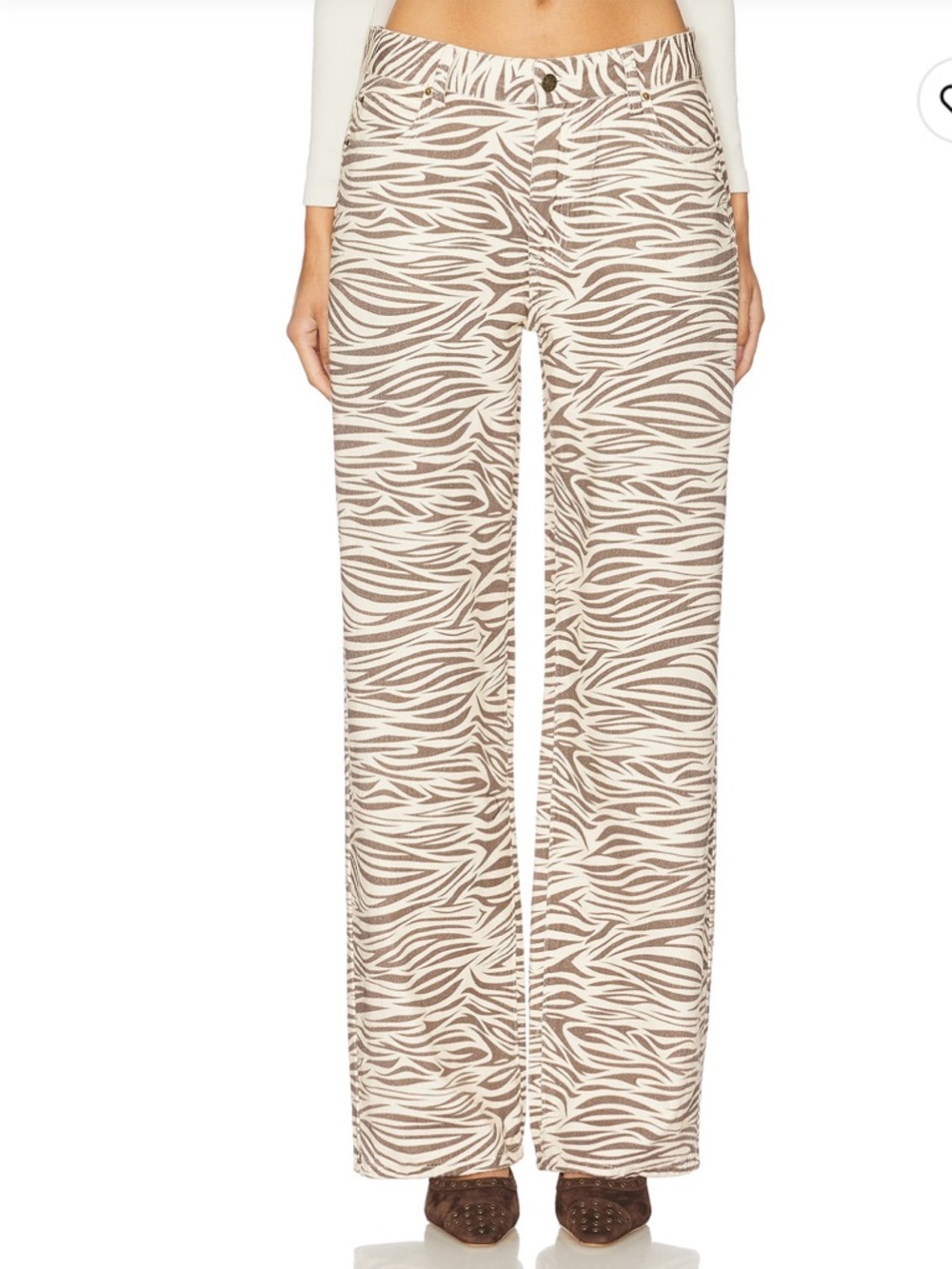 Lioness Wide Leg Zebra-Print Pants in Beige and White